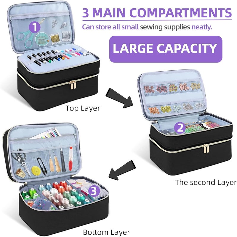 ALSLEA Sewing Supplies Organizer Bag 11.5"x 8"x 6" Sewing Box for Women Sewing Organizer Small Storage Bag Sewing Basket Travel Sewing Box for Sewing Supplies, Scissors, Thread, Pins, Needles, Clips (Black) - Image 3